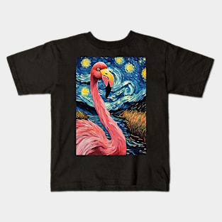 Flamingo Animal Painting in a Van Gogh Starry Night Art Style Kids T-Shirt